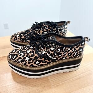 Gianni Bini Stay Groovy Platform Sneakers Dyed Calf Hair Leopard Animal 5.5